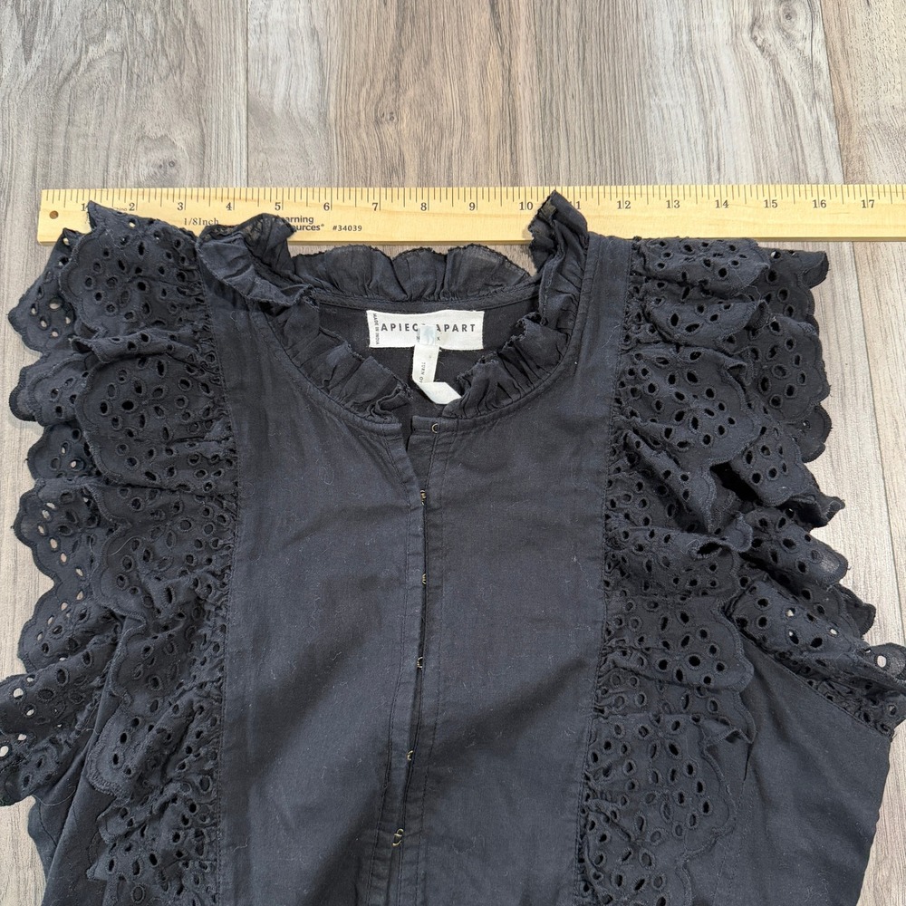 Apiece Apart Black Eyelet Ruffle Sleeve Jumpsuit No Belt Hook Closure Limon - Picture 6 of 10